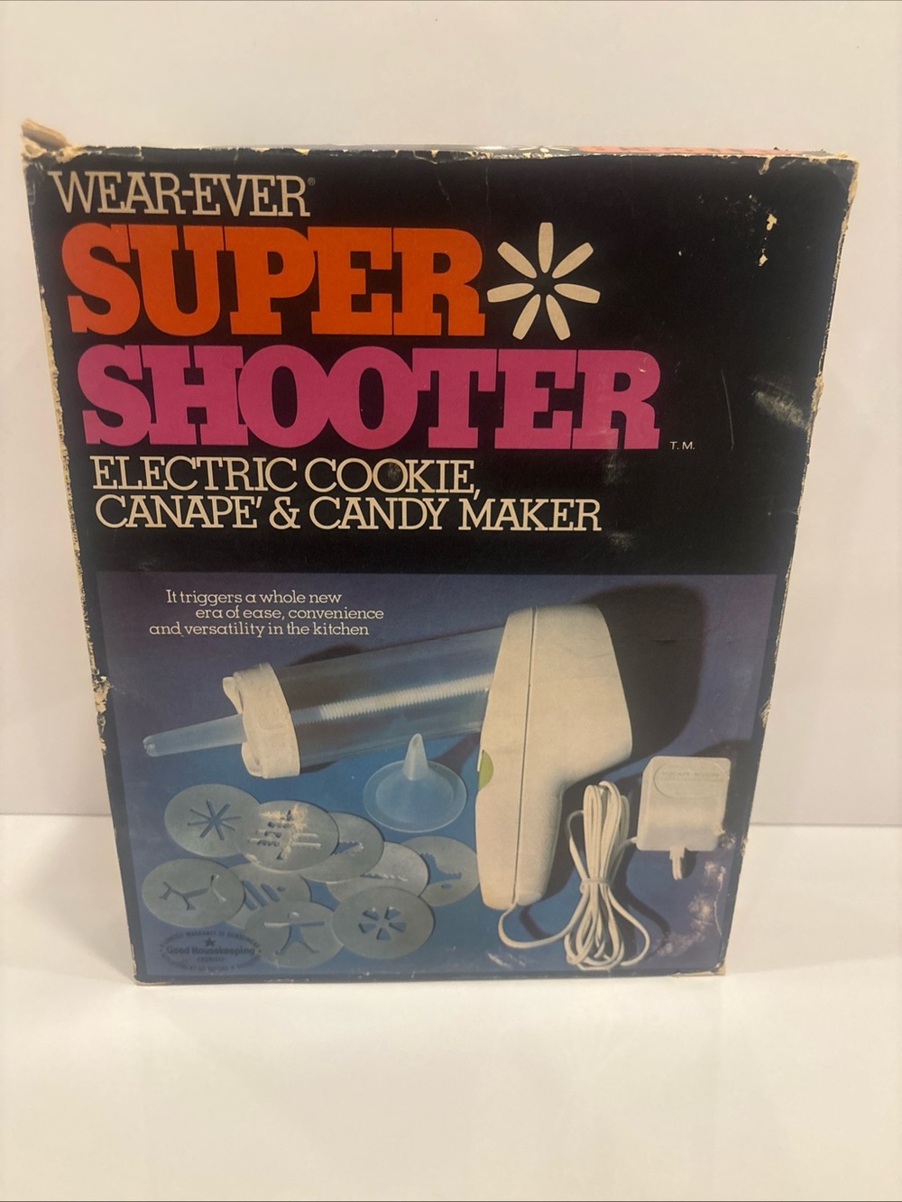 Super Shooter Electric Cookie, Canape & Candy Maker - White/Blue- vintage NIB